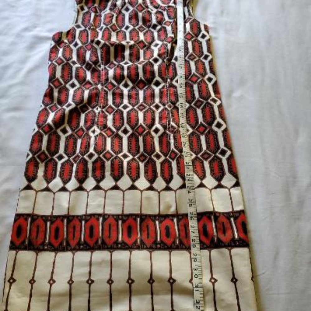 Red, Cream, Brown, Black, design Talbots dress Size 2P - Picture 7 of 9